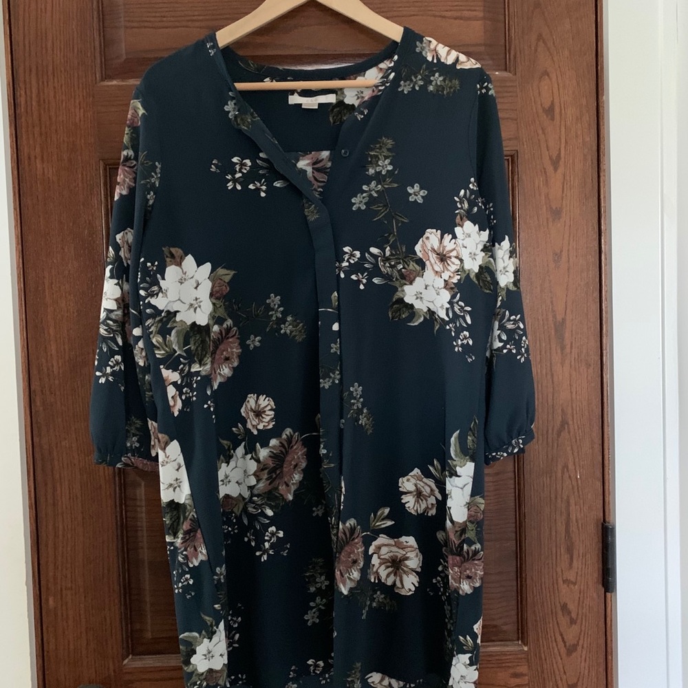 Navy blue floral tunic dress